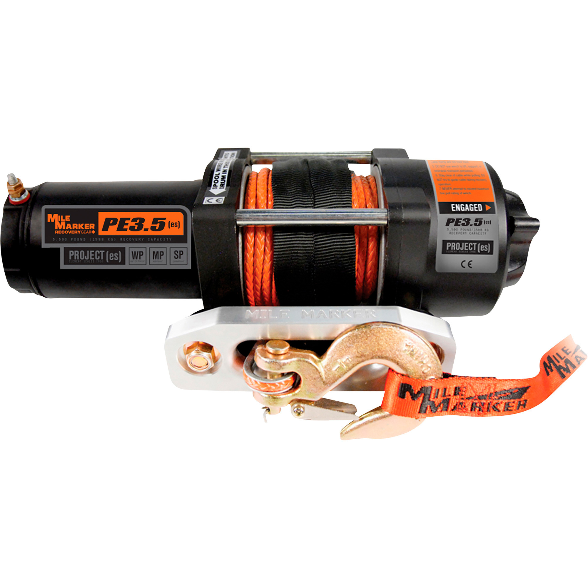 Mile Marker 12 Volt DC Powered Electric ATV Winch, 3500-Lb. Capacity, 7/32in. x 50ft. Synthetic Rope, Model# 77-53112BW